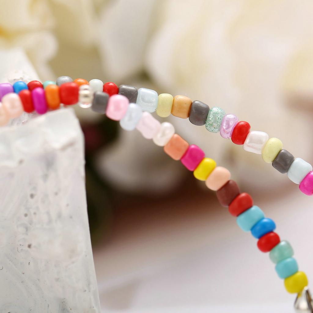 Unisex Colorful Beaded Anklet Retro Alloy Scallop Pendant Ankle Chain Siberian Style Geometry Footwear