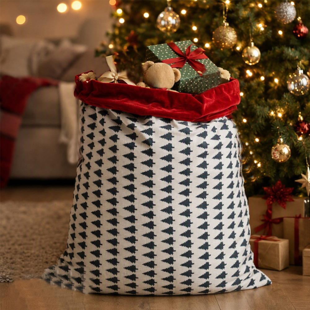 Red Velvet Cuff Christmas Gift Bag Linen Fabric Xmas Gift Bag High Quality Santa Sack Christmas