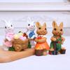 2Pcs Easters Bunnies Sculptures Resins Animal Ornaments Rabbit with Cart Figurines for Balconies Patios or Home Decors