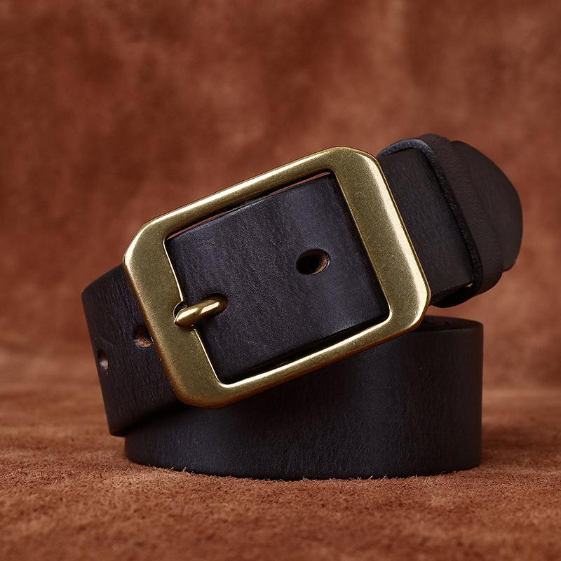 

Men s Retro Embossed Cowhide Leather Belt - Genuine Leather, Pin Buckle, Versatile for Casual Jeans 130cm Length