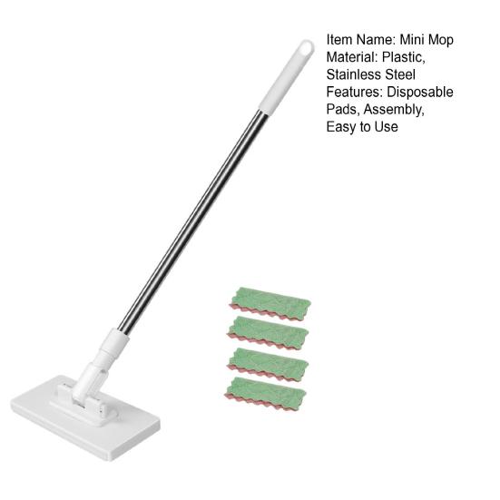 Mini Mop with 4 Reusable Clothes Flexible Easy Assembly Pet Hair Remover Mop Bathroom Corner Mop Wet/Dry Cleaning Tool