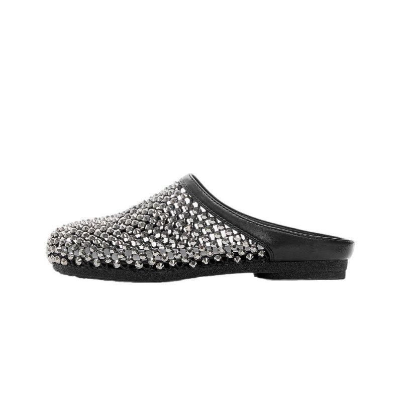 Baotou Slippers Women's New Summer High-end Rhinestone One-pedal Fishing Net Cool Slippers