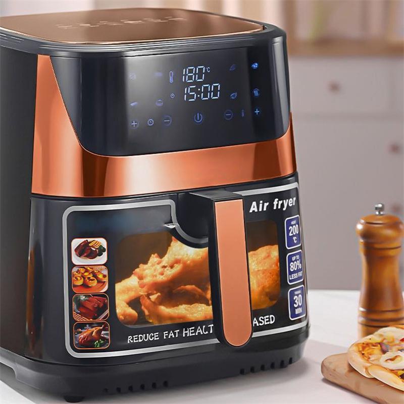 Friggitrice ad aria multifunzionale per uso domestico di grande capacità 8,8 litri Schermo touch intelligente trasparente Friggitrice elettrica in acciaio inossidabile Friggitrice ad aria completamente automatica