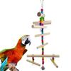 Bird Chewing Toy Wooden Perch Stand Climbing Ladder Parrot Cage Training Colorful Biting Toy with Hanging Hook