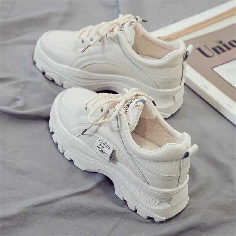 CINESSD Fashion White Women Chunky Sneakers White Shoes Lace Up Platform Women Casual Shoe