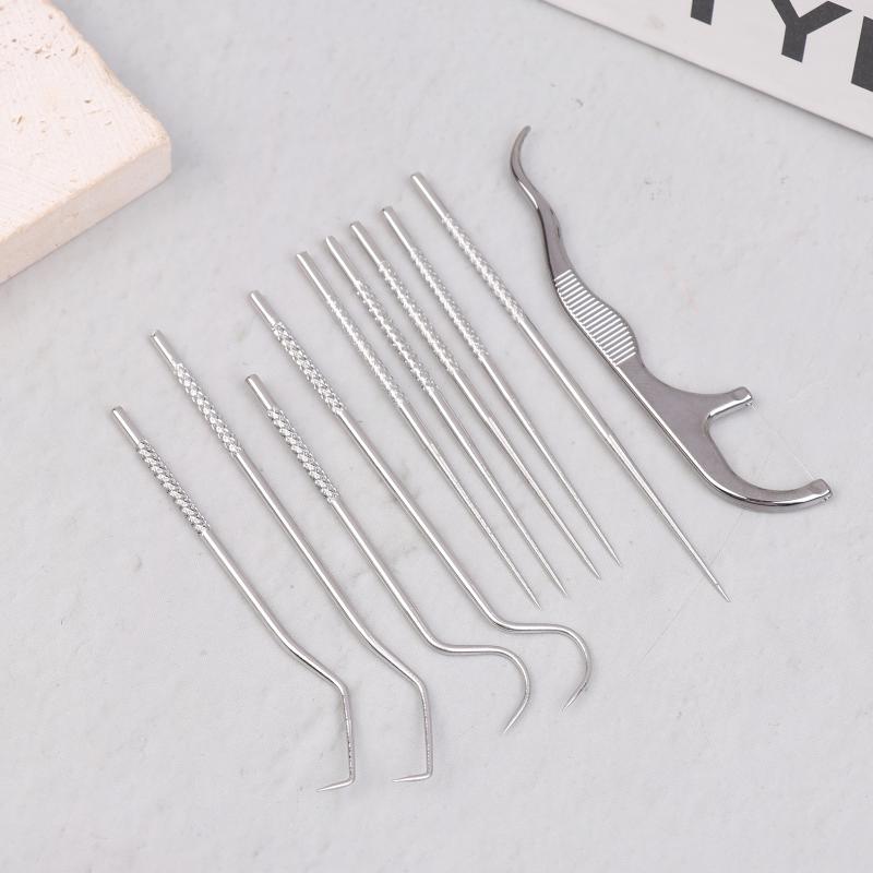 1 Set - Edelstahl-Zahnstocher-Sets Tragbares Zahnseide Wiederverwendbare Zahnstocher Zahnsteinentfernung Reinigungs-Kit Mit Schlüsselanhänger-Halter