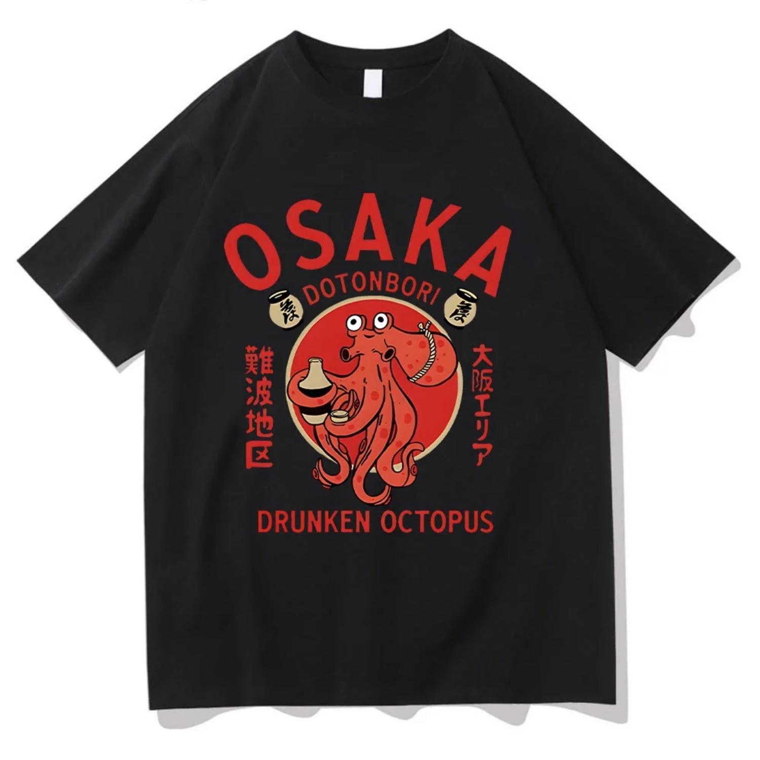 

Osaka Dotonbori Drunken Octopus T-shirts Japanese Food Funny Cotton Tee-shirts Summer Fashion Tops Vintage Aesthetic S чёрный