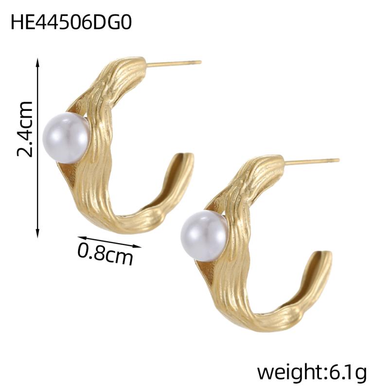 CARLIDANA Fashion Vintage French Style Unique Design Gold Plated Stainless Steel White Pearl Earrings for Women Stud Earrings