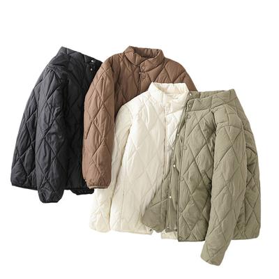 Neue koreanische Version der wattierten Jacke Damen Kurz Locker Jacke mit Stehkragen Wintermode Diamantgitter Wattierte Jacke.