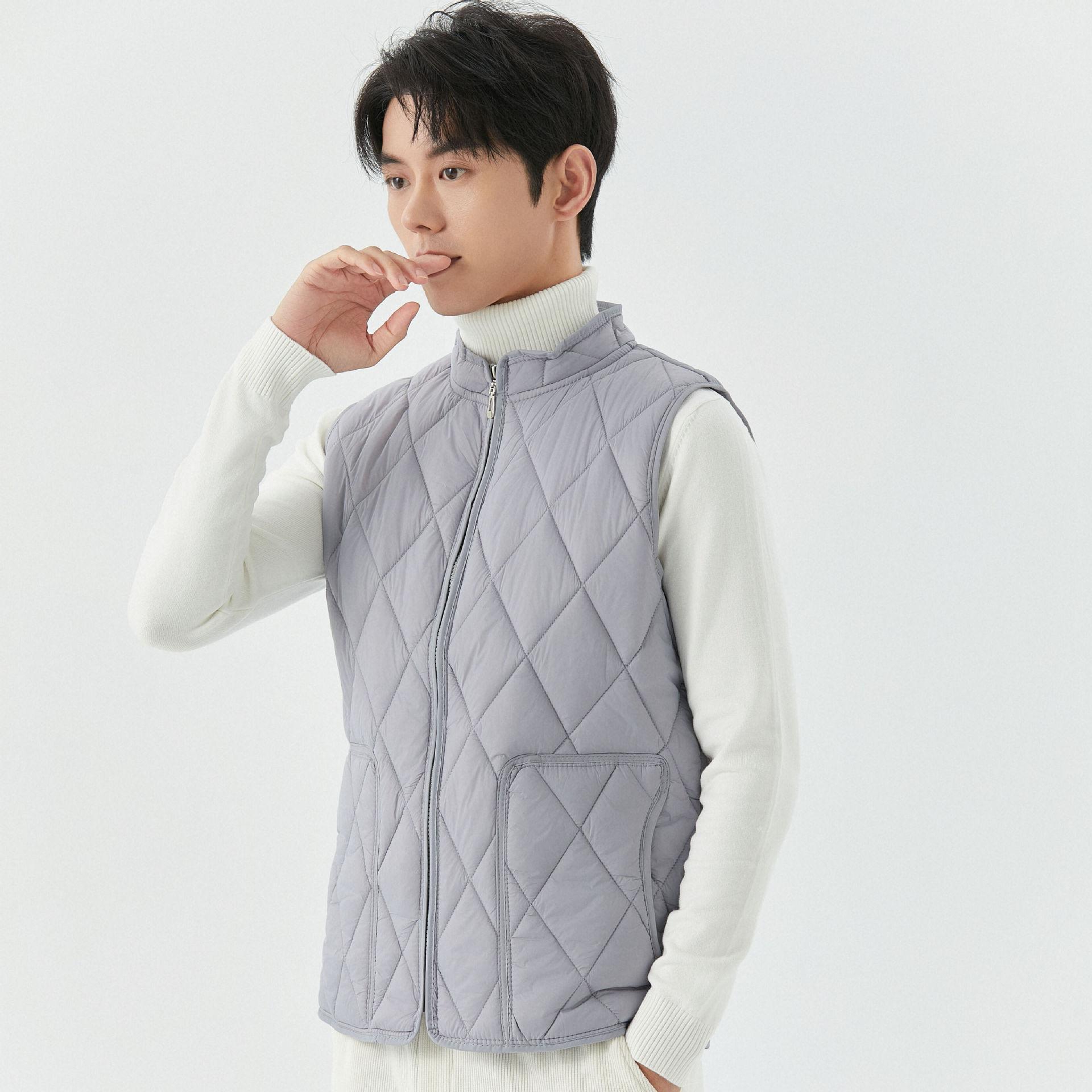 

Мужской жилет для студентов на весну и осень с воротником-стойкой, модные карманы, мужские модели, ромбовидный короткий участок, застежка-молния снаружи 90125 5XL