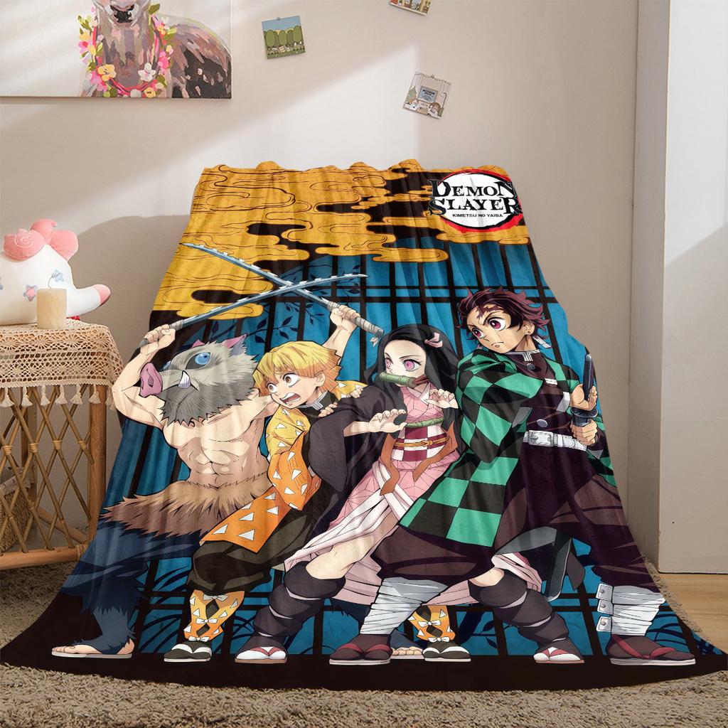Demon Slayer Flannel Lightweight Blanket Home Decor Sofa Bed Travel Cover Family Gift For All-Season LXRa6
