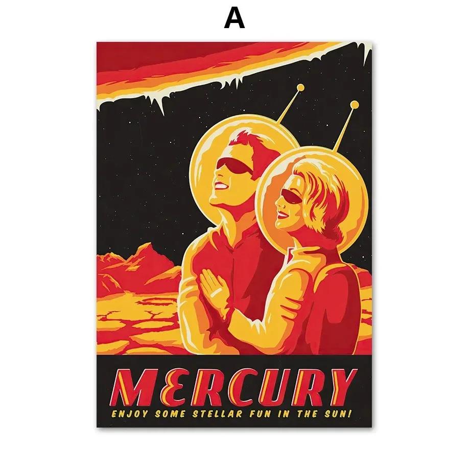 Mid Century Space Travel Vintage SciFi Wall Art Canvas Painting  Nordic Posters and Prints for Living Room Decor Modern Home Wal
