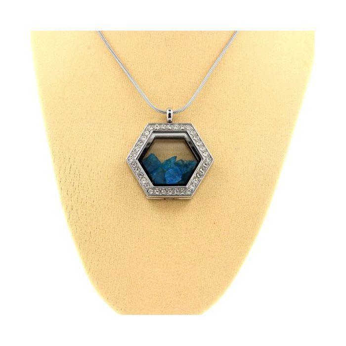 Stones and Minerals. Raw Neon Blue Apatite Necklace. Hexagon Model.