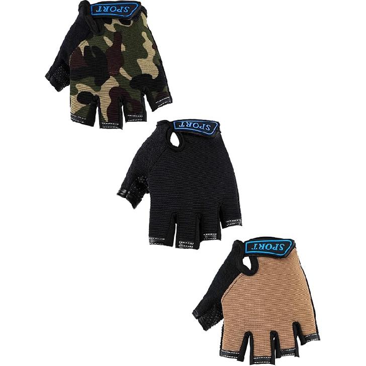 Boao 3 Pairs Kids Bike Gloves Kids Half Finger Fingerless Sports Gloves Non-Slip Gel for 7-12 Years Lovely