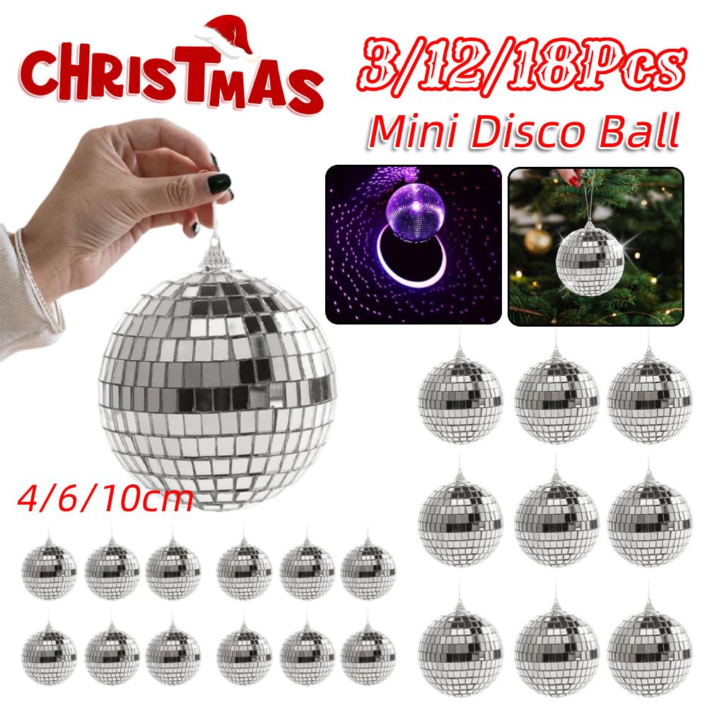 3/12/18Pcs Reflective Mirror Ball Car Disco Ball Christmas Tree Ornament 70s Disco Themed Party Wedding Christmas Decor 4/6/10cm