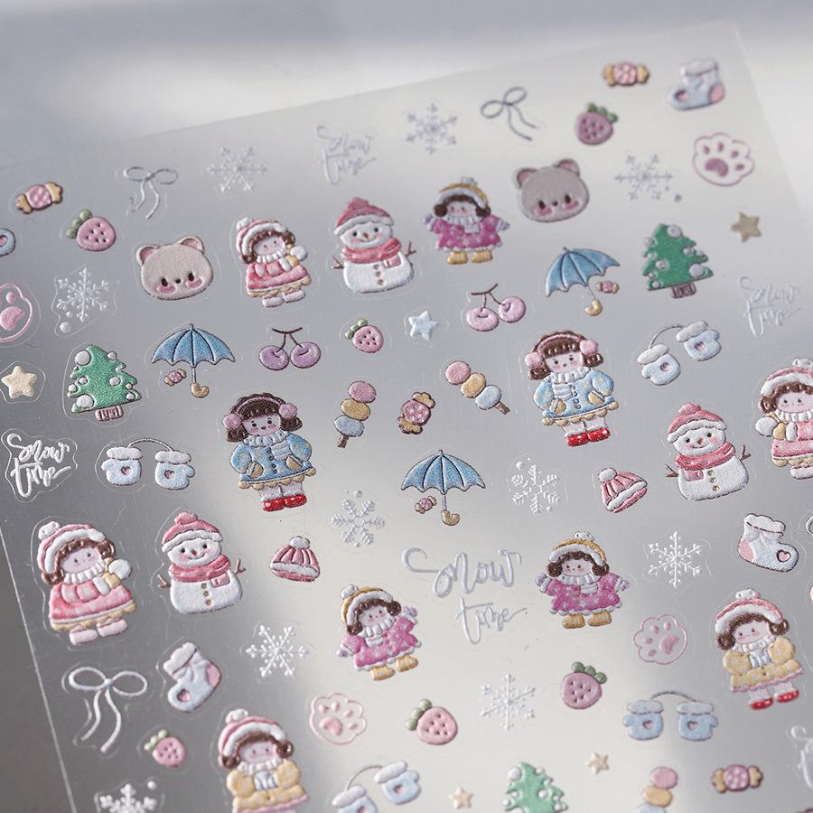 Autocolante pentru unghii cu desene animate japoneze Fată de iarnă din ferită (TS-3934)