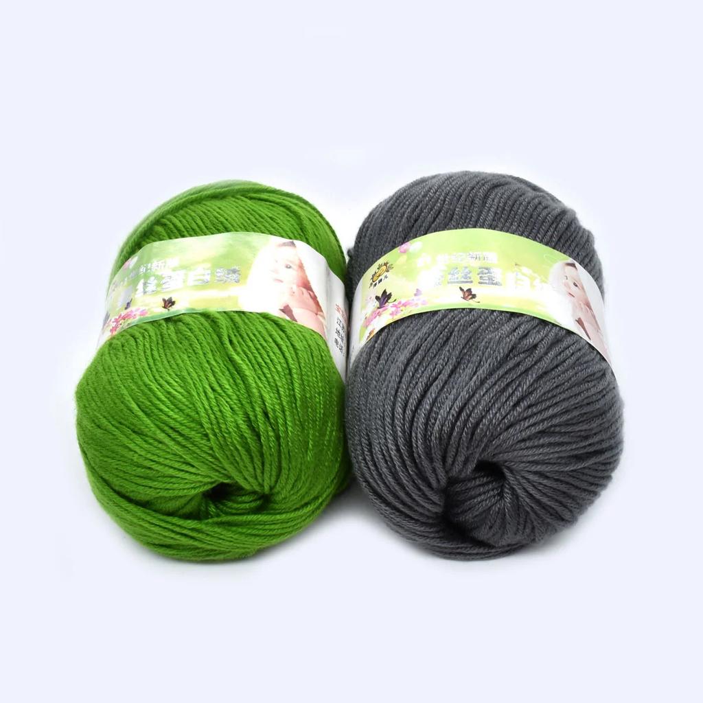 50g Silk Protein Villus Yarn Soft Worsted Hand Knitting Thread 60%Silk Protein 30%Wool 10%Cashmere Skin Friendly Yarn 110m/120yd