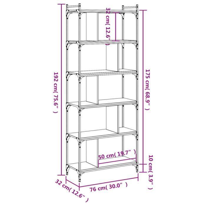VidaXL Bibliothèque 6 niveaux chêne fumé 76x32x192cm bois d'ingénierie 833947