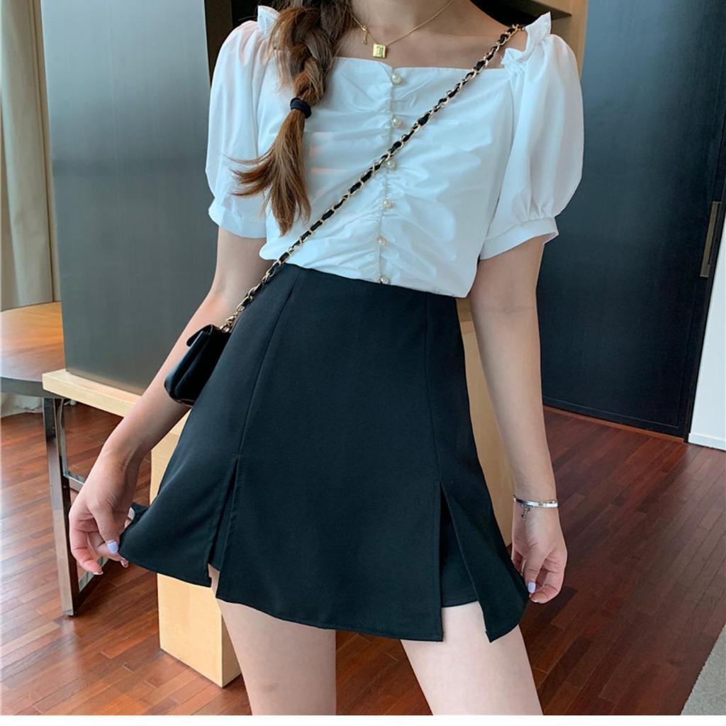 Women's Plus Size Summer 2024 A-Line High Waist Skirt with Side Slits