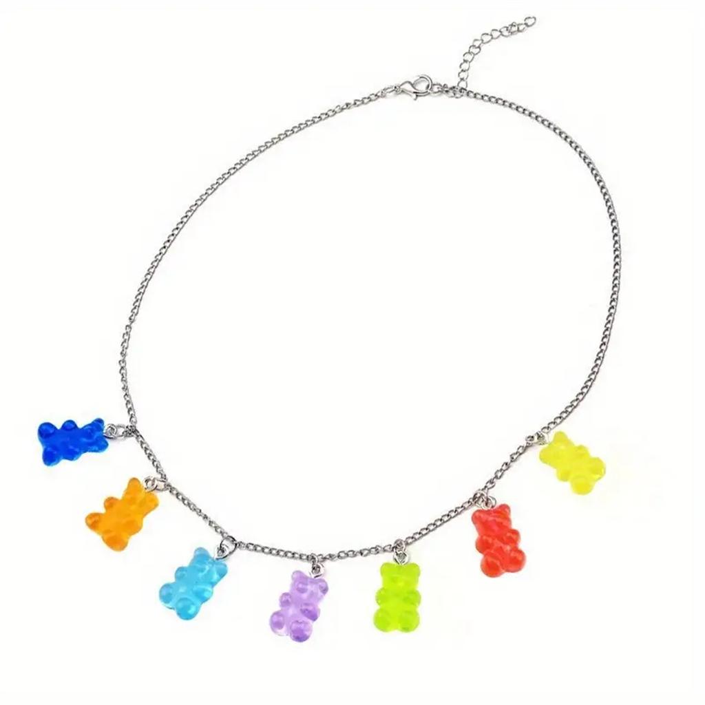 Elegant Cute Gummy Bear Charm Choker Necklace for Women Colorful Resin Teddy Pendants Jewelry for Daily and Vacation Wear All Seasons Accessory