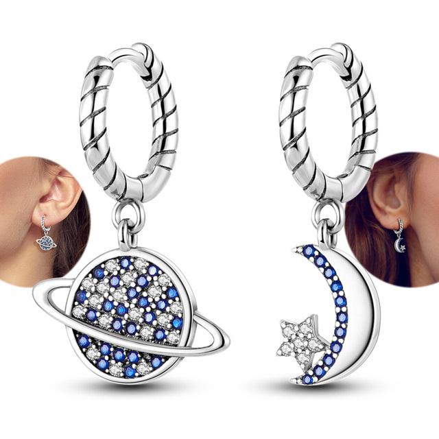 

Серьги-кольца из стерлингового серебра 925 пробы с цирконием, звездами, луной и солнцем, серьги-гвоздики для женщин