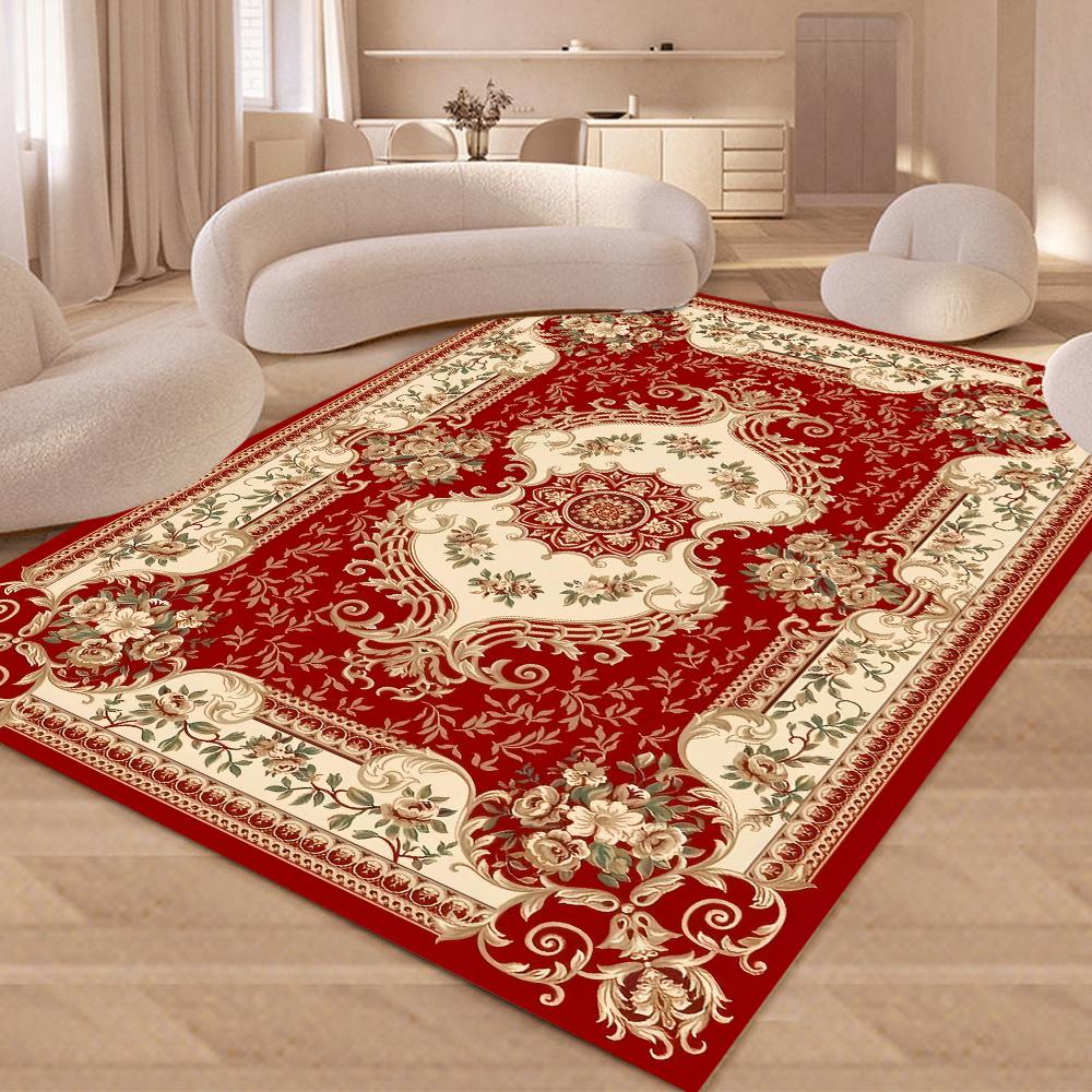 Evropský Retro Květinový Velký Koberec pro Obývací Pokoj Luxusní Dekorace Koberec Protiskluzový Ložnice Šatna Pratelná Měkká Podložka