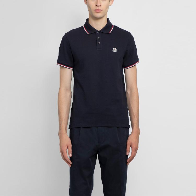 Moncler Logo Striped Decorative Short Sleeve Polo Shirt Men polo shirts Blue 8A000108455677X