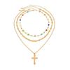 SHIXIN 3Pcs/Set Vintage Jesus Cross Pendant Necklace for Women Elegant Multilayer Colorful Crystal Chain Choker Jewelry Gift New