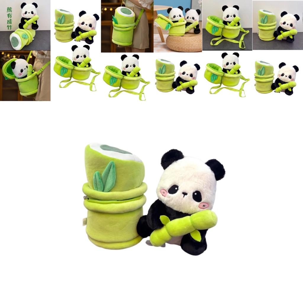Niedlicher Panda Plüschtier Rucksack mit Bambusrohr Ideal für Mädchen, Weich und kuschelig, 30cm Höhe