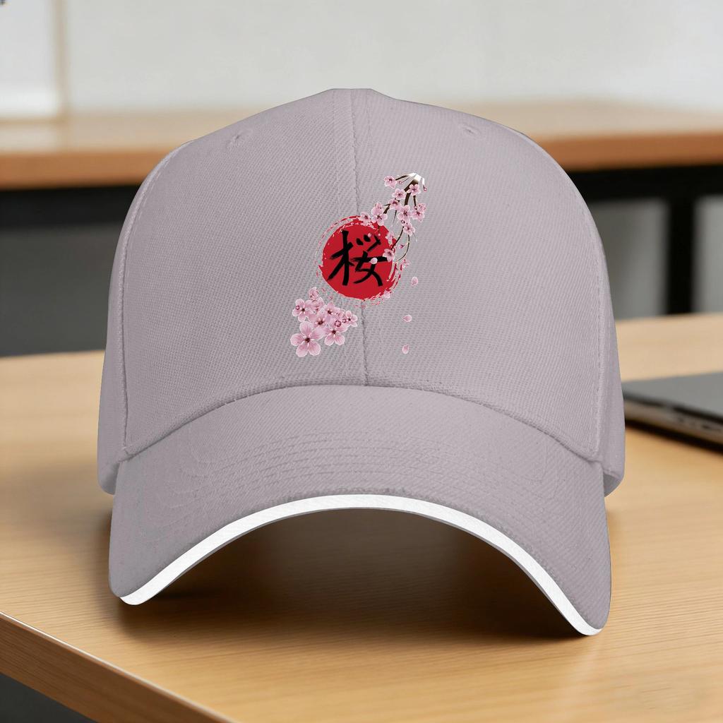 Blooming Sakura And Red Sun Baseball Cap Streetwear Trucker Hat Summer Men Women Outdoor Gym Baseball Caps