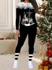 Women's Christmas Print 2-Piece Outfit: Long Sleeve Crew Neck Top & Pants, Holiday Limited Casual Party Gift Suit