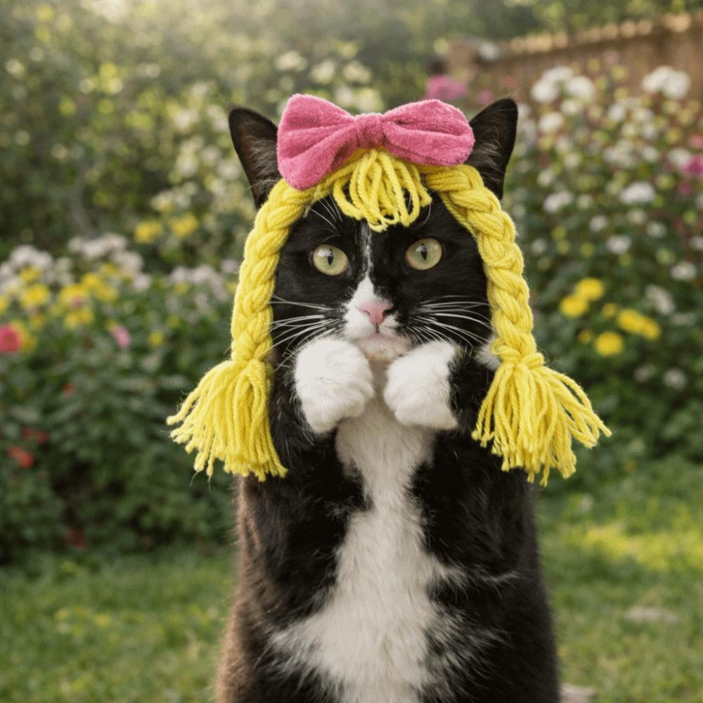 Bow Pet Head Cover Double Braids Cat Cosplay Headwear Creative Cat Funny Headpiece Pet Shows