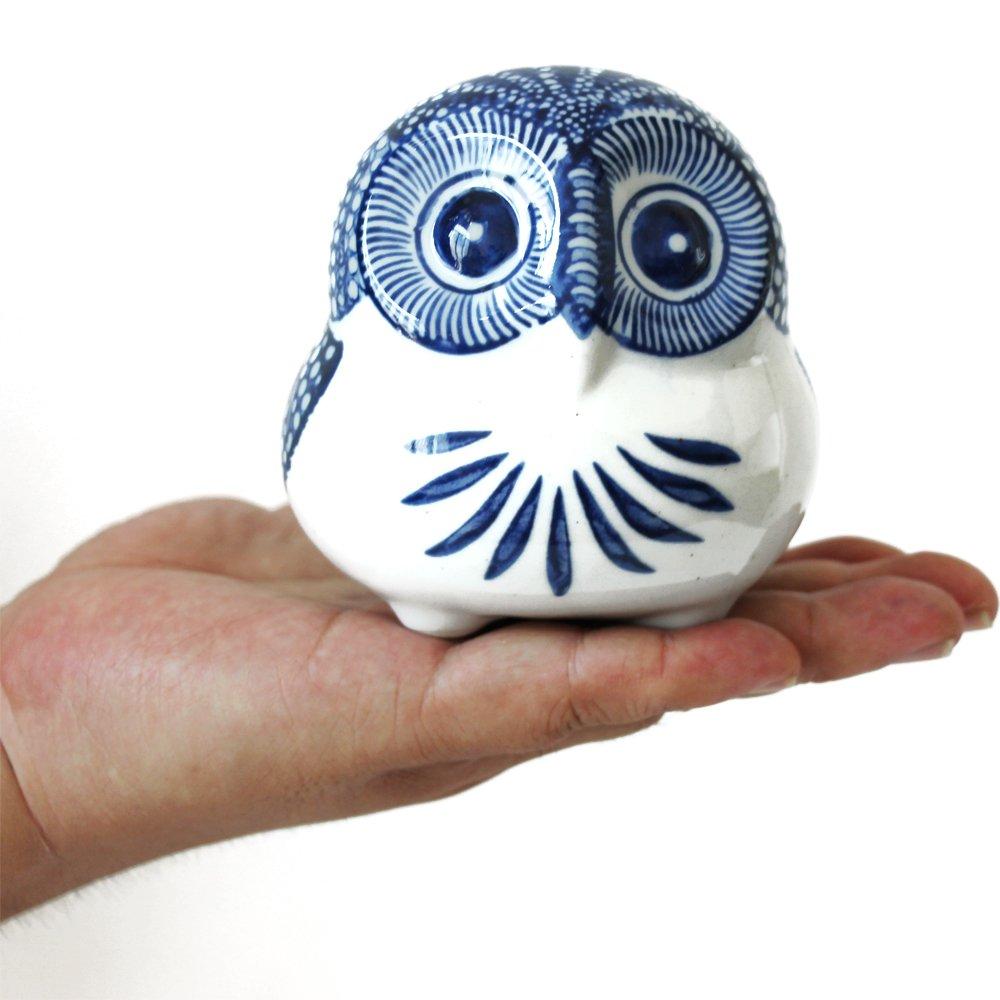 Sonoyama Craftsmanship Lucky Charm, Good Fortune Item, Ceramic, Blue and White Dyed, Mini Size, Sacred Bird, Owl, Fukurō (Owl that Brings Good Fortune