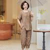 Petite Mom's Ice Silk Printed Summer Set for Middle-Aged Women