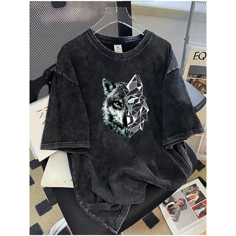 T-shirt da uomo pesante da 230 grammi, lavata, vestibilità ampia con stampa vintage, taglia grande