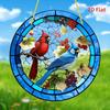 2D Flat Cardinal & Bluebird Stained Glass Decoration Sign, Autumn Leaves & Berries Design, Home Decor Plaque Hanging Wall Art Decorative Garden Decora