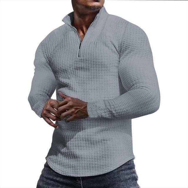 Men's Spring and Autumn Small Checkered Sweatshirt Stand Collar Half Zipper Long Sleeve Jacquard Men's Top Trendy and Versatile