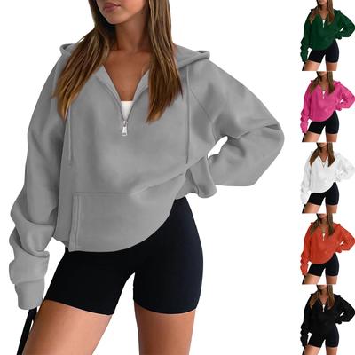 Women Zip Up Hoodie Long Sweatshirt Lightweight Loose Long Sleeve Casual Sweatshirt With Pockets