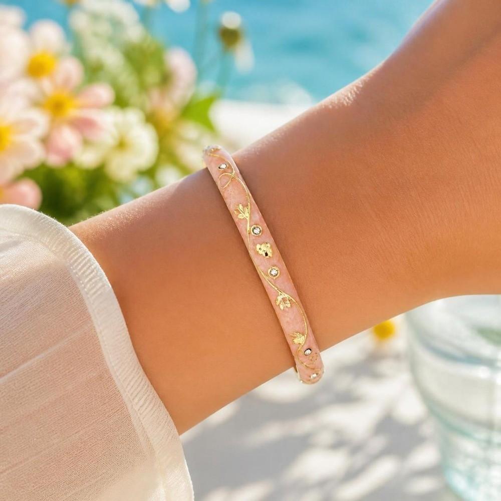 Enamel Vintage Cloisonne Bangle Classic Women's Hand Bracelet Dainty Flower Crystal Bangle Women