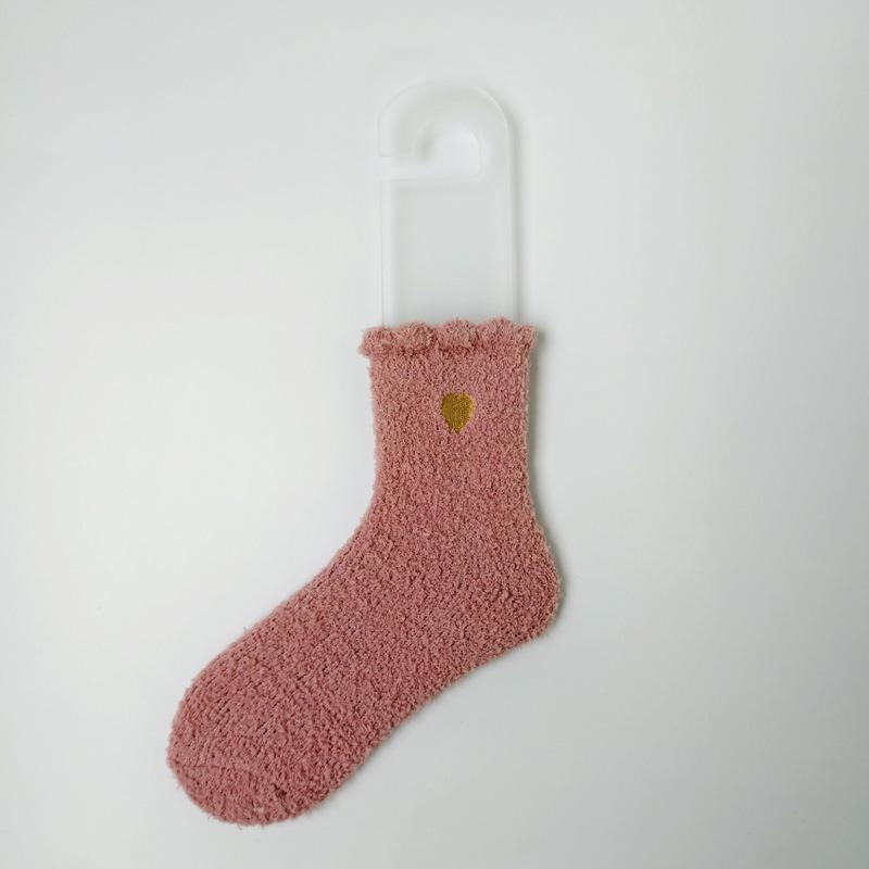 Autumn and Winter Thickened Coral Fleece Socks Women's Middle Tube Gold Love Warm Versatile Fleece Socks Home Sleep Floor Socks