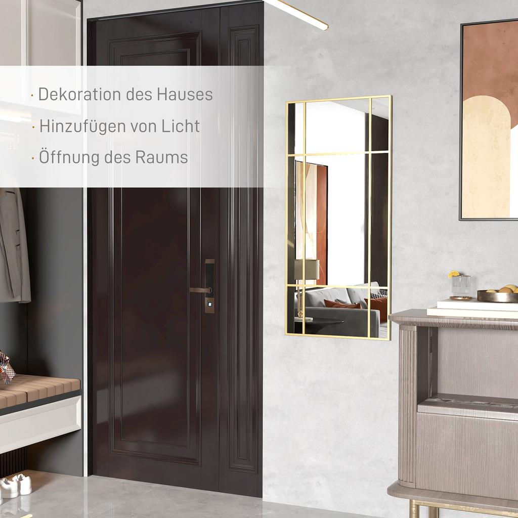 Decorative Grid Wall Mirror, with Back Hooks - Gold Tone