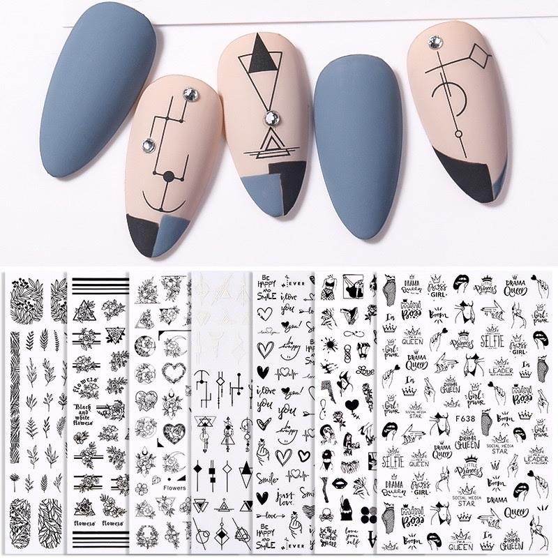 Nail Art Trend Stickers Černobílé romantické obtisky