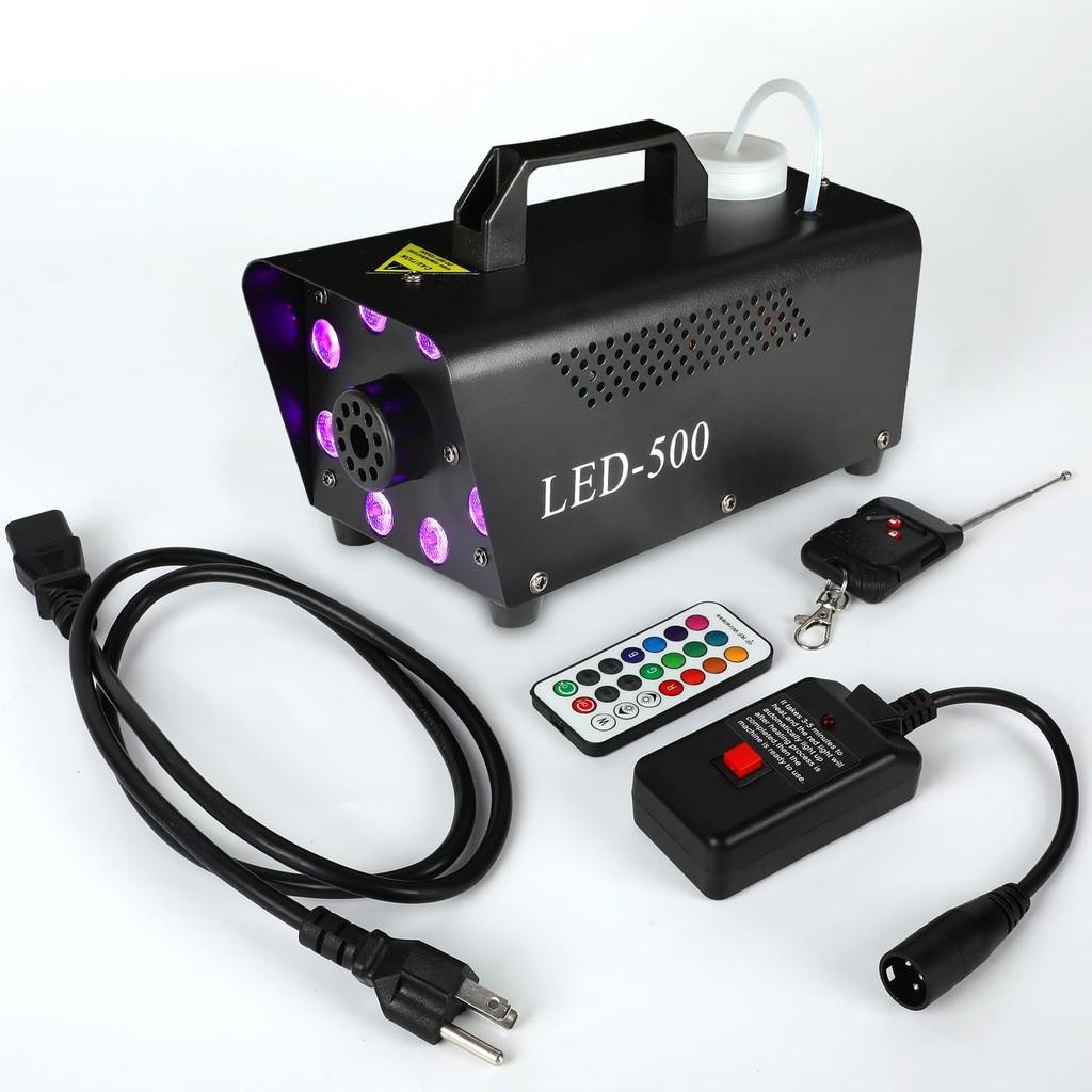 8 LED 500W Small Halloween Fog Machine KTV Stage Lighting Effect Atmosphere Equipment Adjustable Color Smoke Machine