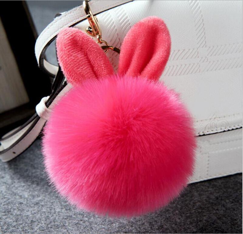 Cute Fluffy Bunny Toys Bear Keychain Rabbit Ear Key Chain Fur Woman Bag Charms Keyring Pom  Charm Pendant