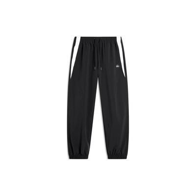 Color Block Drawstring Mid Waist Cuffed Knit Sports Pants Women Bottoms Black AYKU366-2