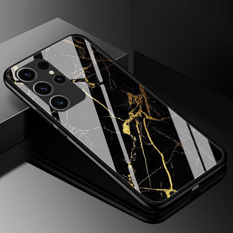 Marble Tempered Glass Phone Case For Samsung Galaxy S23 Ultra 5G Case Fashion Glass Back Cover for Samsung S23 Plus / S23 Ultra