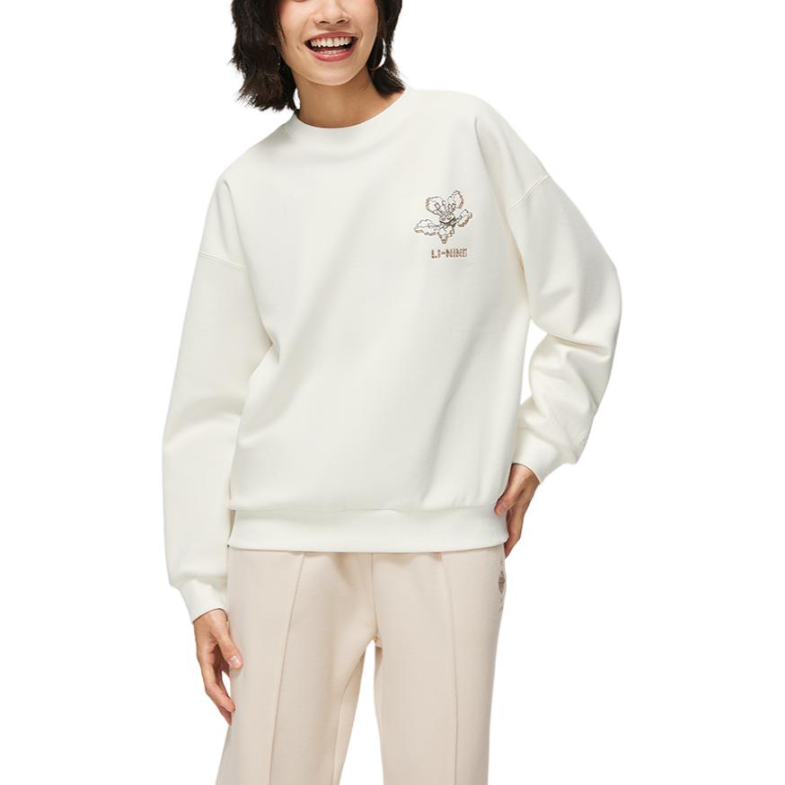 Li Ning China Culture Collection Letter Print Crew Neck Pullover Casual Versatile Fleece Lined Long Sleeved Sweatshirt AWDT762-4