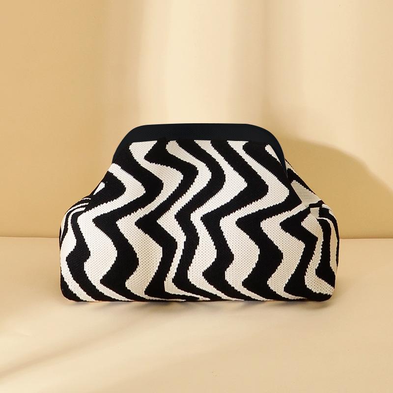 Knitted bag, striped clutch bag, women's flying woven clouds, versatile temperament, portable cosmetic bag, large capacity