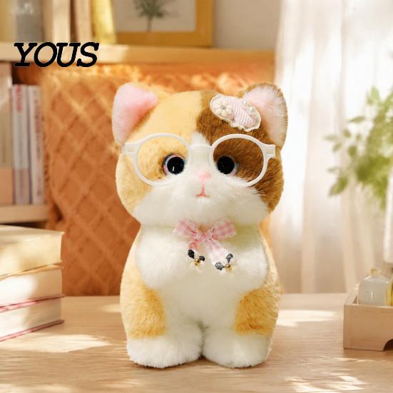 Plush Toy Accessory Cute Kitten Pendant with Glasses And Tie, Soft Stuffed Animal Gift for Kids Teens Keychain Backpacks Keys, Decorative Hanging