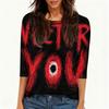 Women's Casual Round Neck Three Quarter Sleeve Halloween Print T Shirt Top Lightweight Comfortable Fit for Everyday Wear
